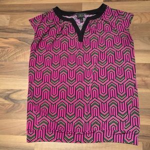 Purple and Black Geometric Cap Sleeve Top